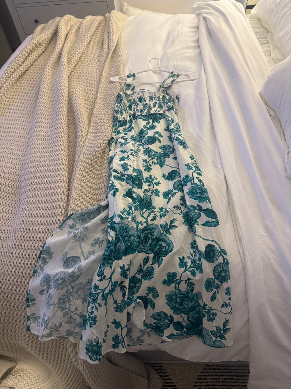 Zara White Maxi Dress with Teal Floral Print